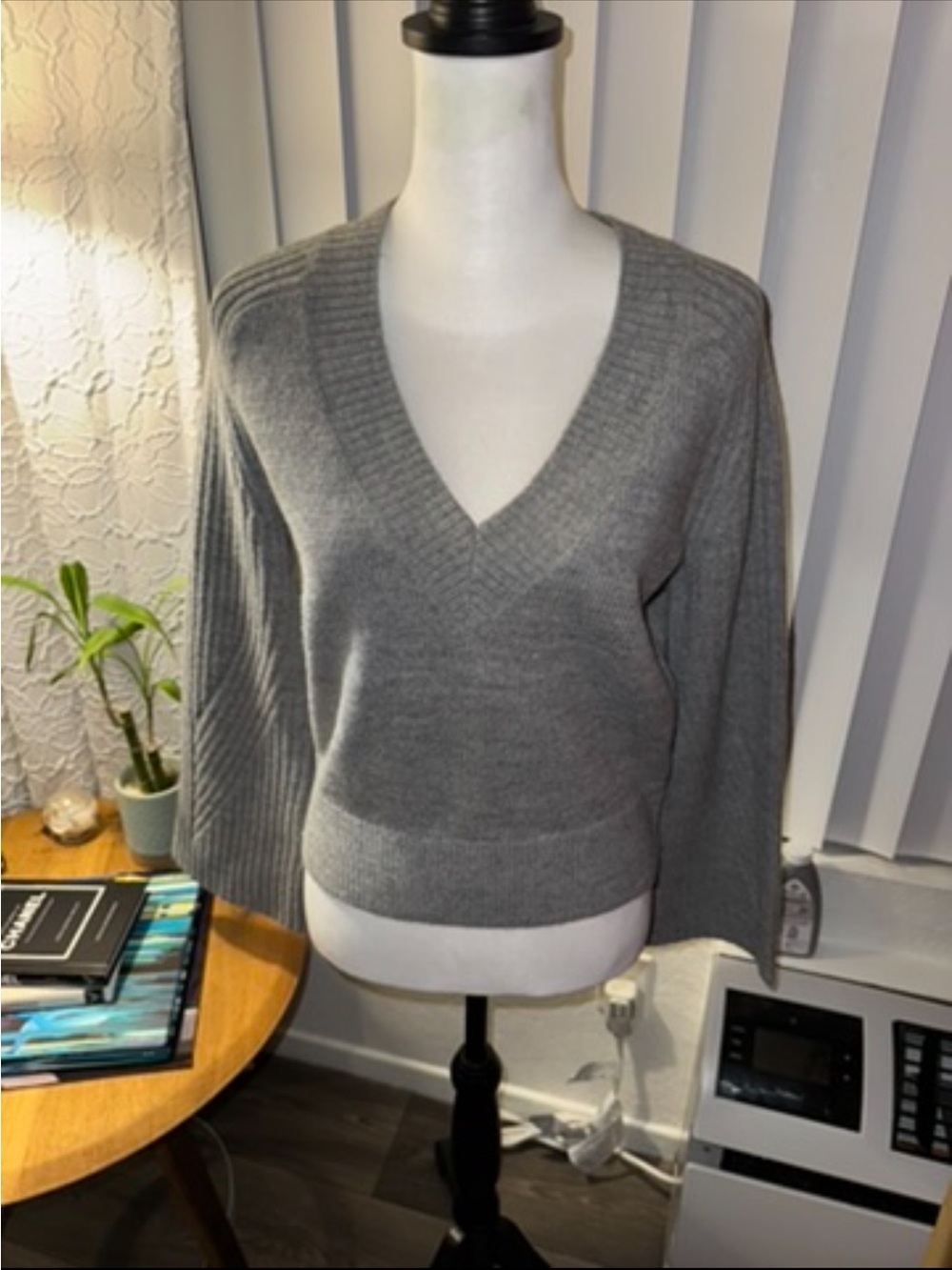 BOSTON PROPER Classic V-Neck Gray Women's Sweater